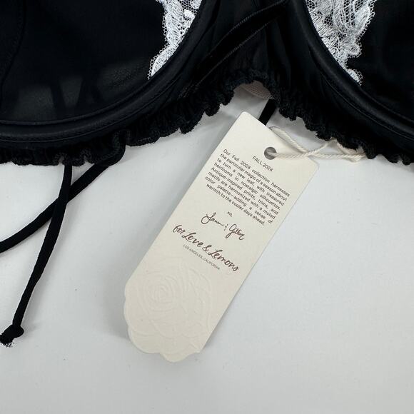 For Love & Lemons Maeve Underwire Bra Black White Lace Rosettes Womens NEW 36DD - Picture 8 of 11